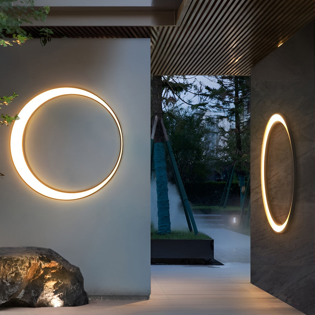 Oron Circular Moon Modern Steel Outdoor Wall Lights