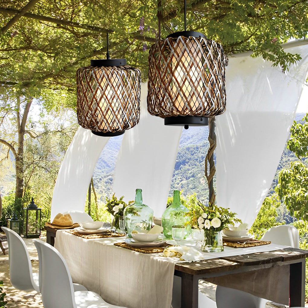 Orvee Rustic Modern Rattan Outdoor Pendants Lights