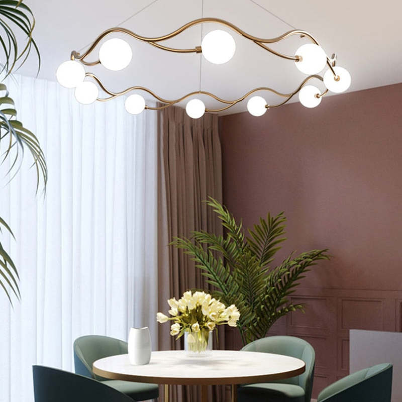 Valentina Modern Designe Wave Metal/Glass Pendant Light, White/Gold - Neutral Decor