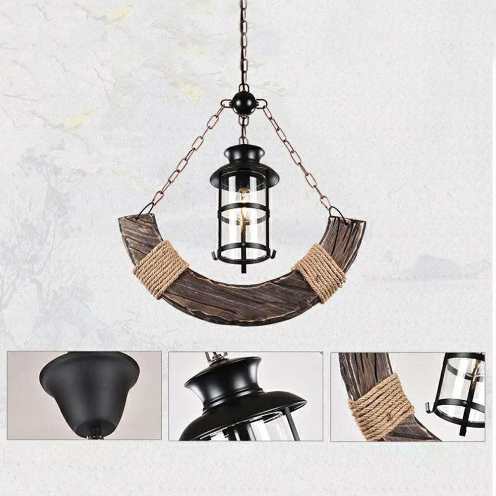 Epoch Retro Rustic Arc Metal/Wood Lantern Glass Pendant Light - Neutral Decor