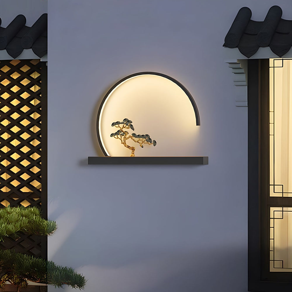 Ada Chinese Greeting Pine Steel Outdoor Wall Light