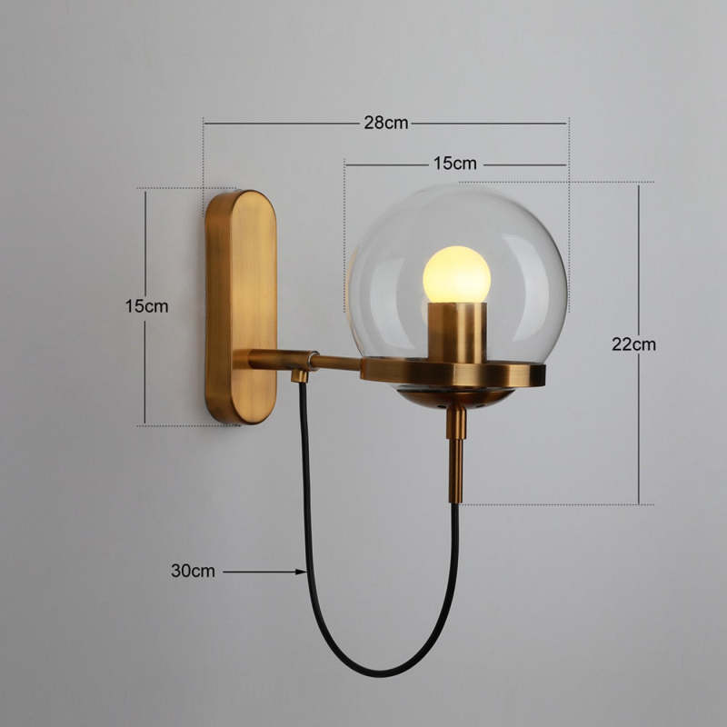 Silva Rustic Retro Glass Globe Wall Lamp, Black/Bronze - Neutral Decor