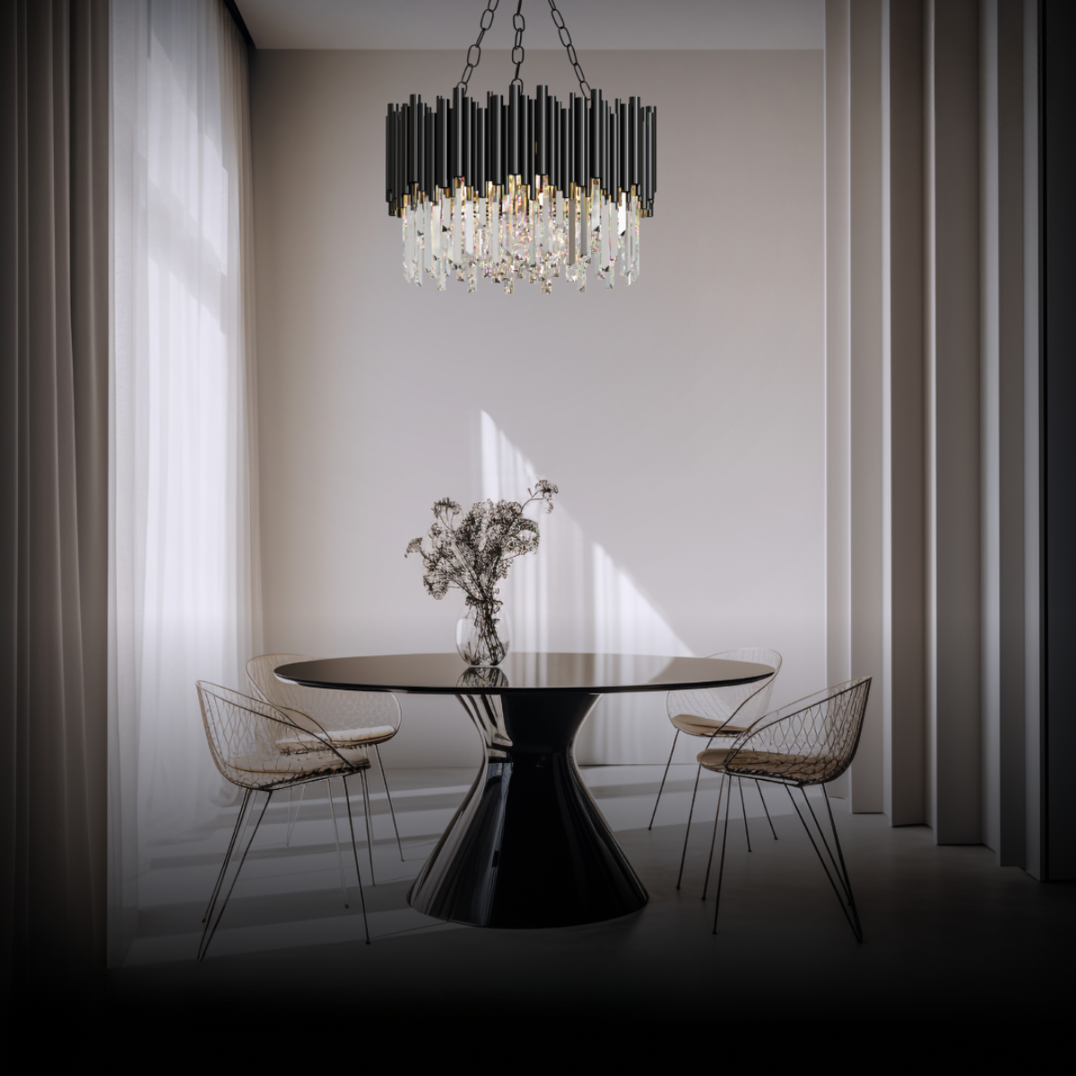 Kristy Industrial Cylindrical Crystal/Metal Chandeliers Black Living Room - Neutral Decor