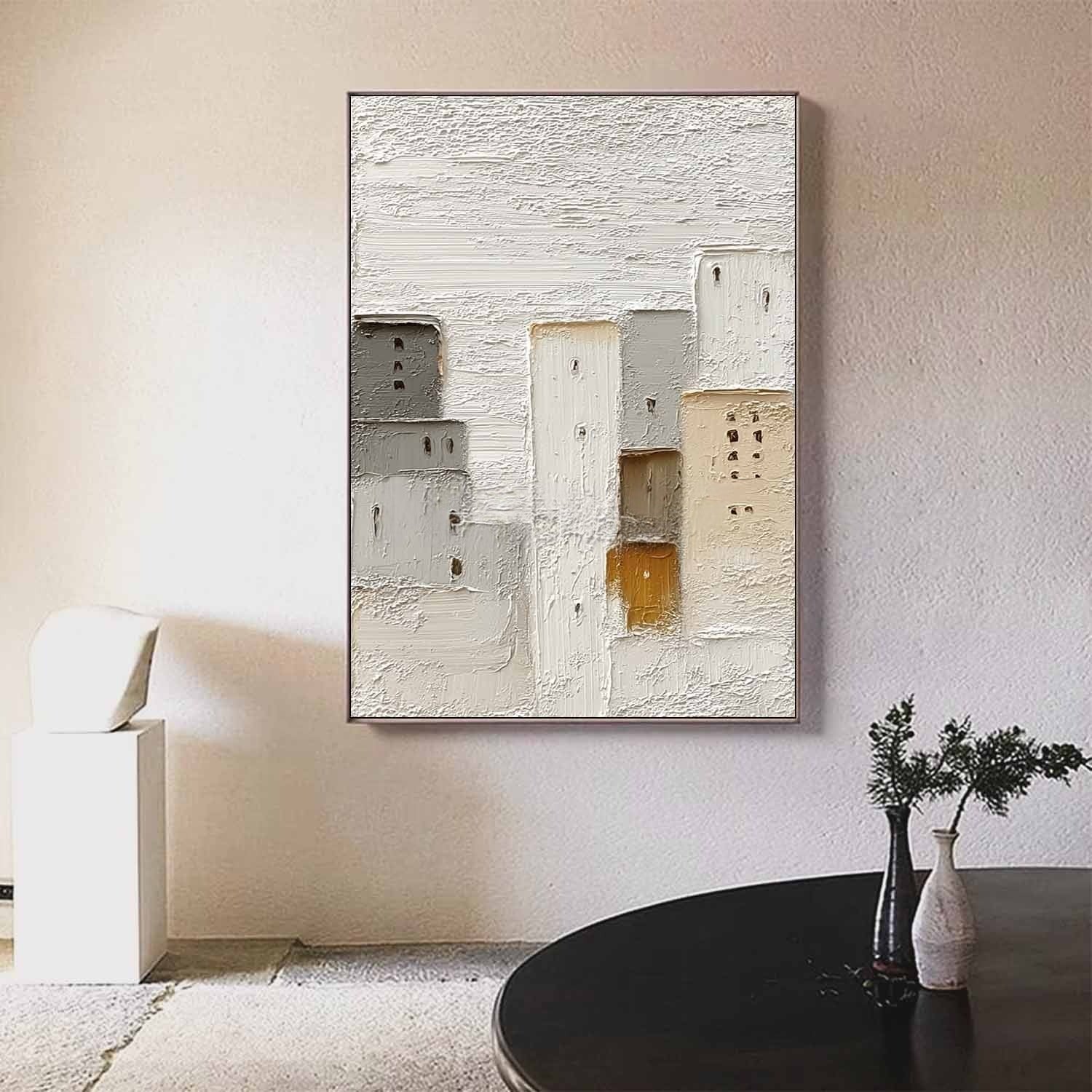 Wall Art Minimalist Cityscape Impasto Neutral - Neutralighting