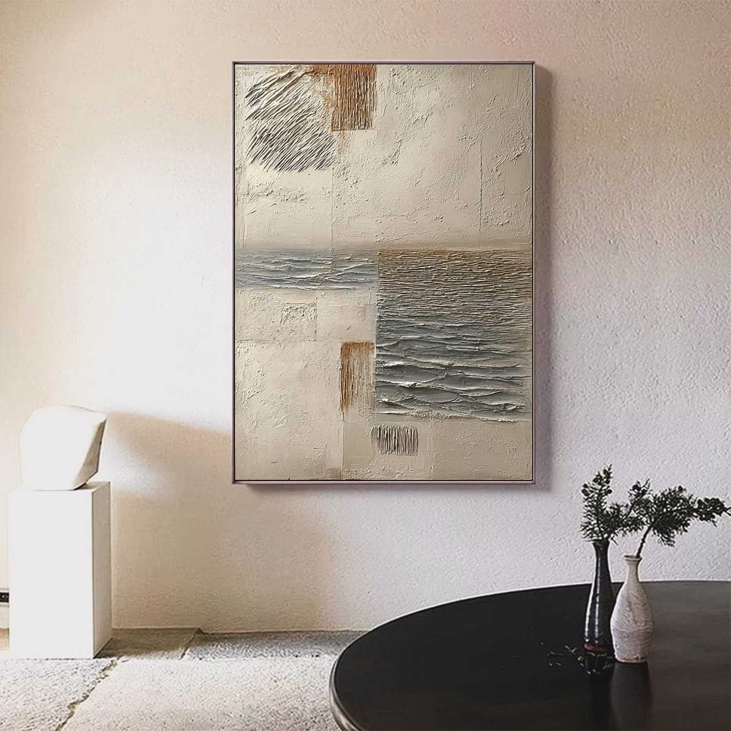Wall Art Vertical Textured Abstract Landscape Scene Muted - Neutralighting