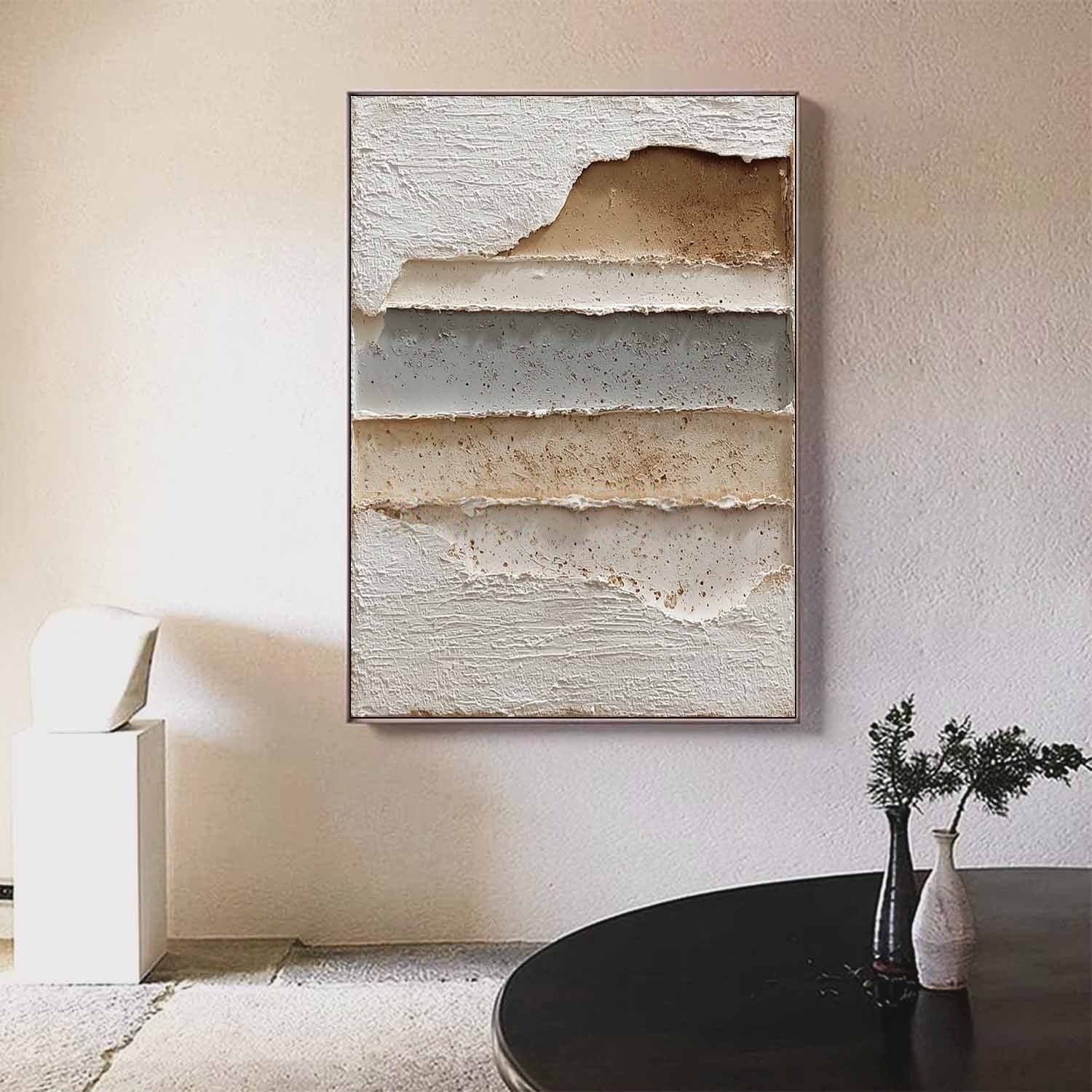 Wall Art Vertical Textured Abstract Layered Scene Muted - Neutralighting
