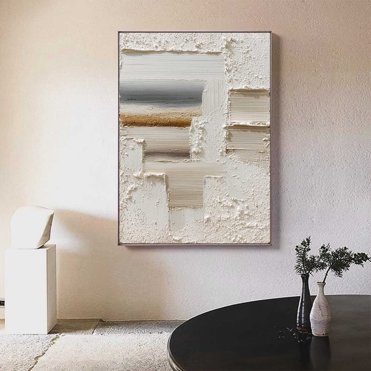 Wall Art Vertical Textured Abstract Geometric Scene Serene - Neutralighting
