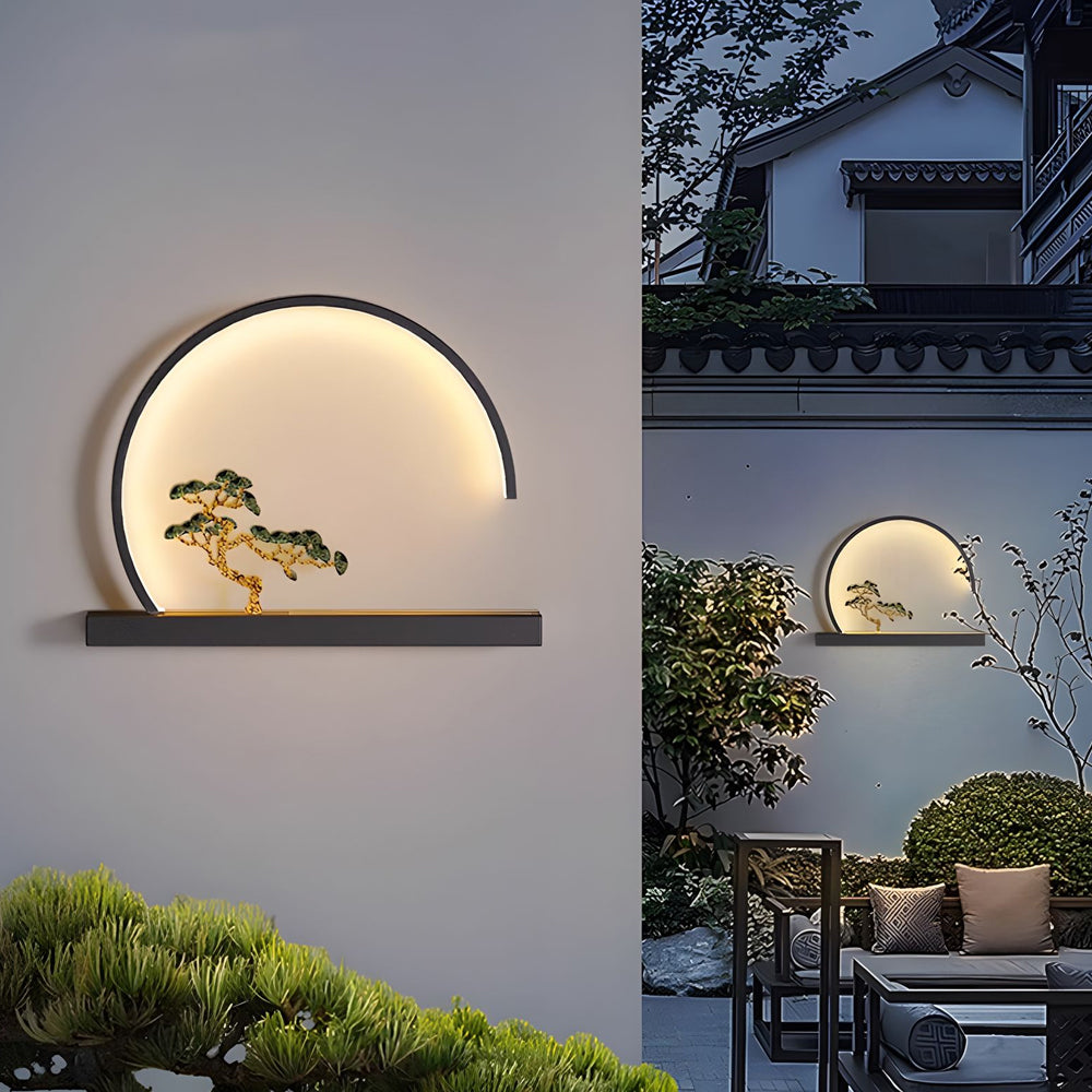 Ada Chinese Greeting Pine Steel Outdoor Wall Light