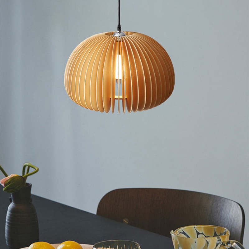 Muto Pumpkin Pendant Light, Wood - Neutral Decor