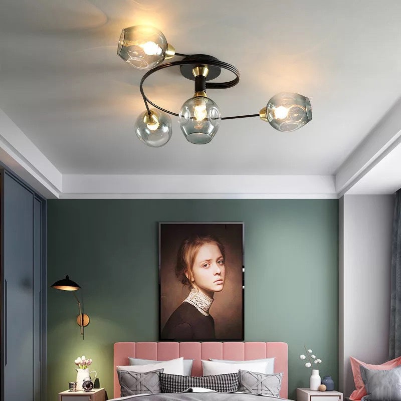 Valentina Flush Mount Ceiling Light, Glass, Black/Gold, Dining Room - Neutral Decor