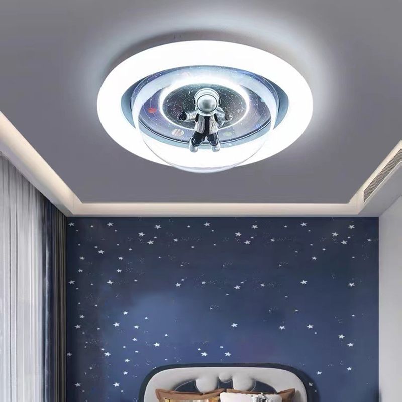 Aria Cosmic Astronaut & Galaxy Motif Flush Mount Ceiling Light - Neutral Decor