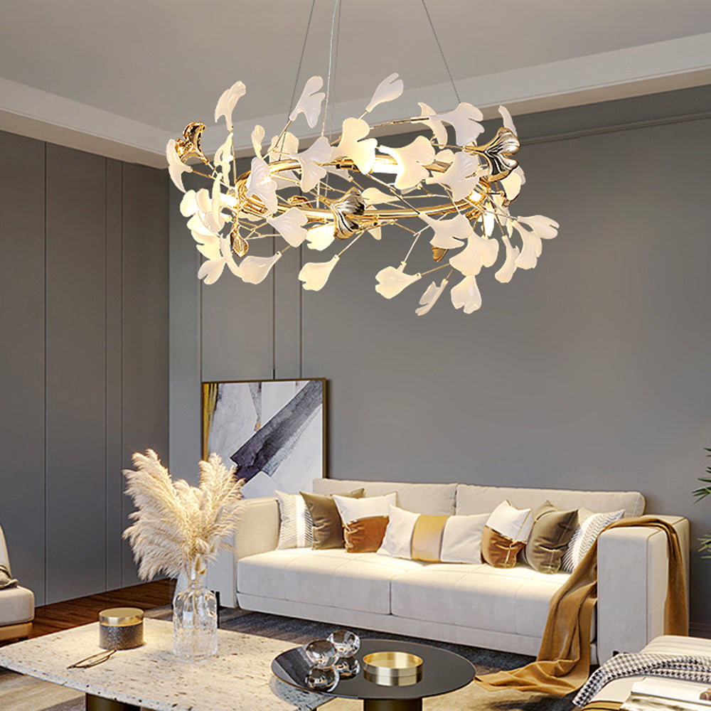 Olivia Ginkgo Leaf Modern Petal Shaped Metal Chandelier, Gold - Neutral Decor