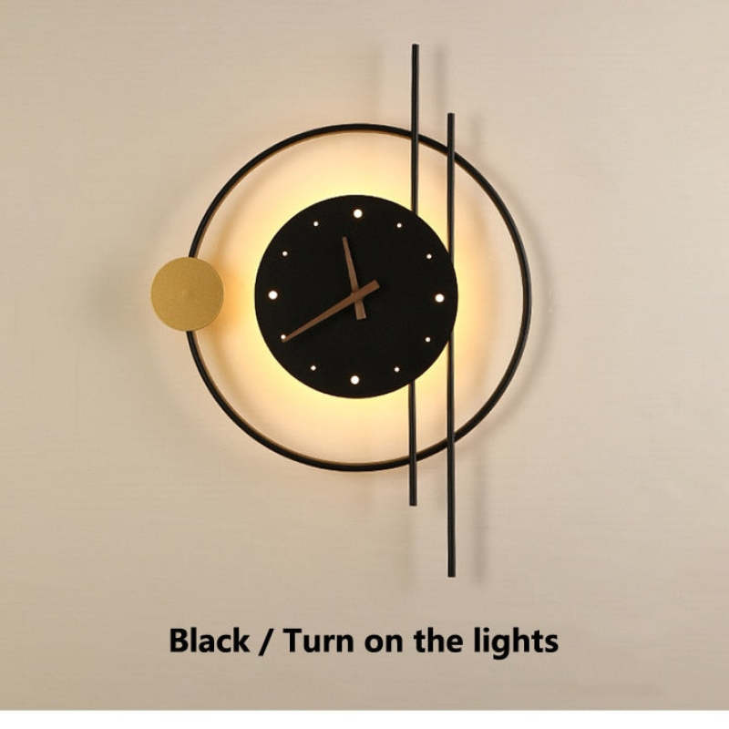 Arisha Wall Lamp Clock, Black & Gold - Neutral Decor
