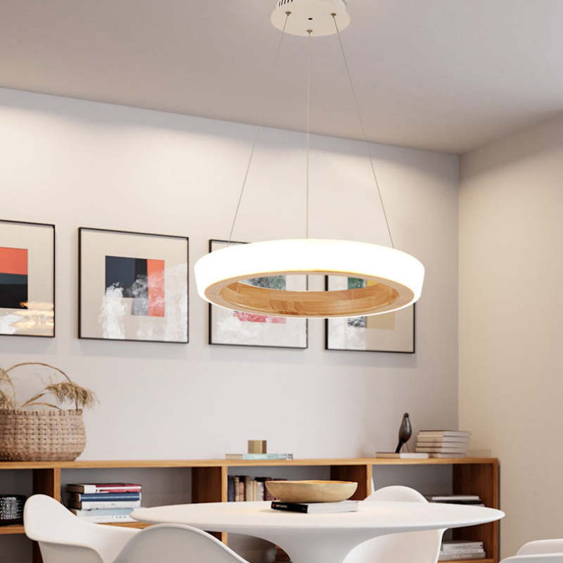 Muto Modern Ring Wood Pendant Light - Neutral Decor