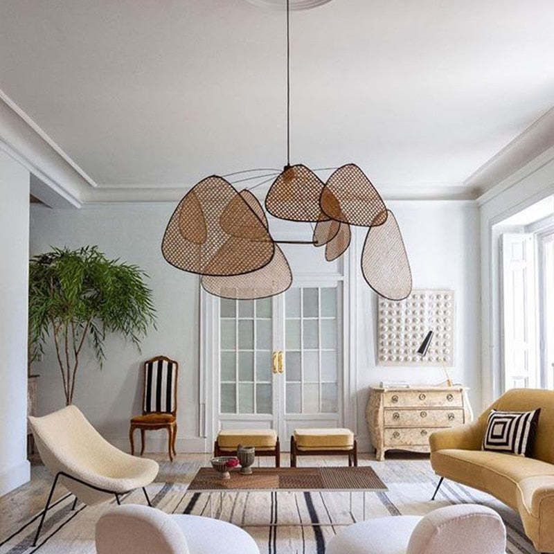 Ritta Pendant Light Leaf Grid, Rattan/Metal, Bedroom - Neutral Decor