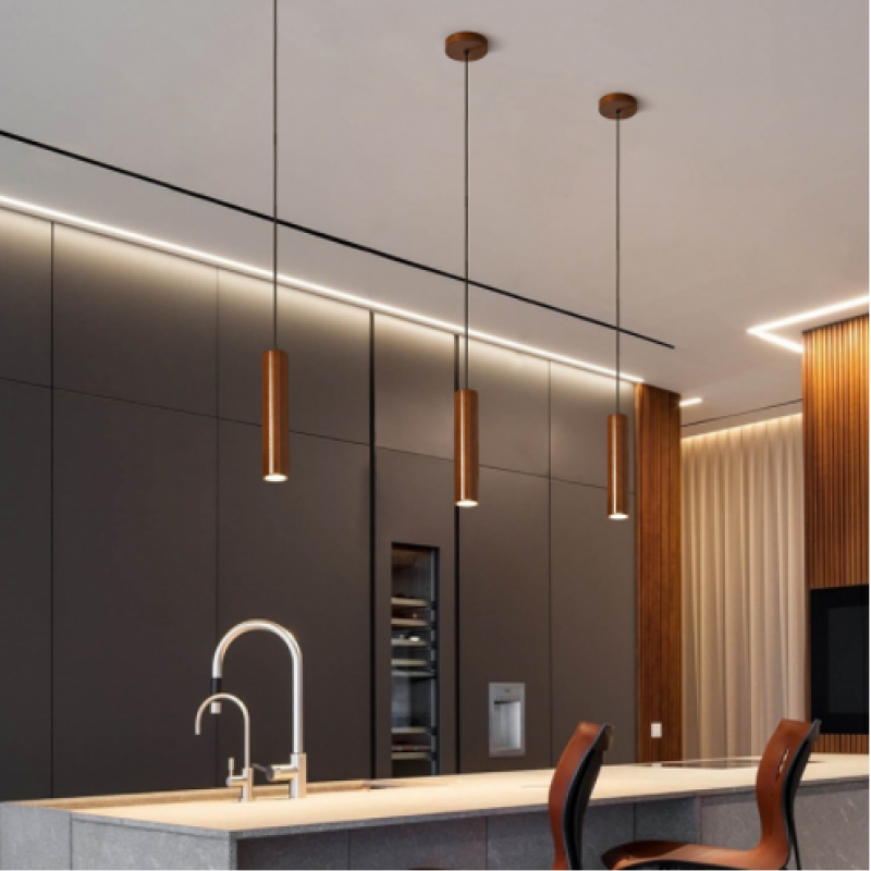 Muto Cylindrical Wood Pendant Light, for Bedroom & Kitchen Island - Neutral Decor