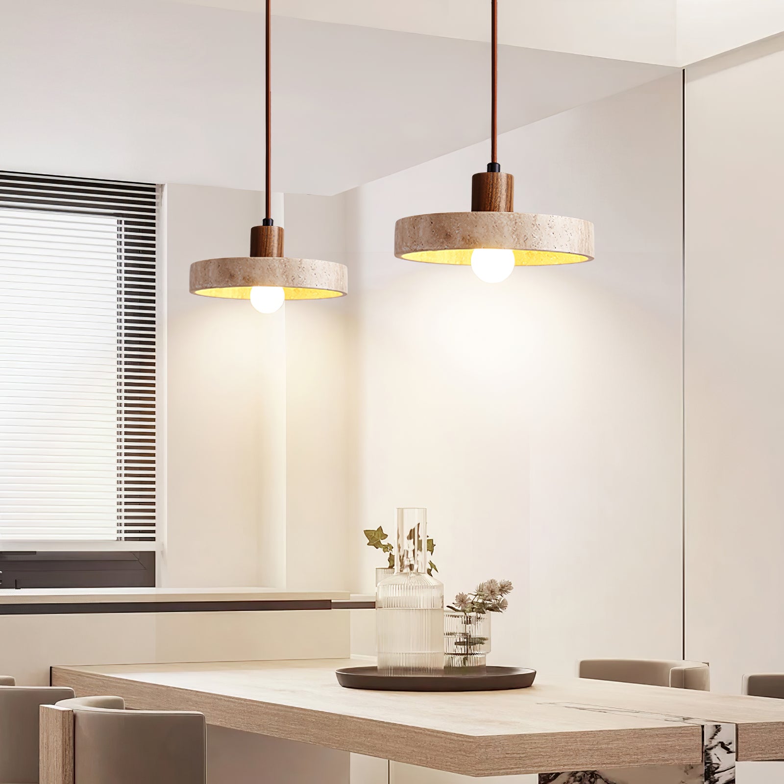 Evvynor Travertine Pendant Light-Neutral Decor