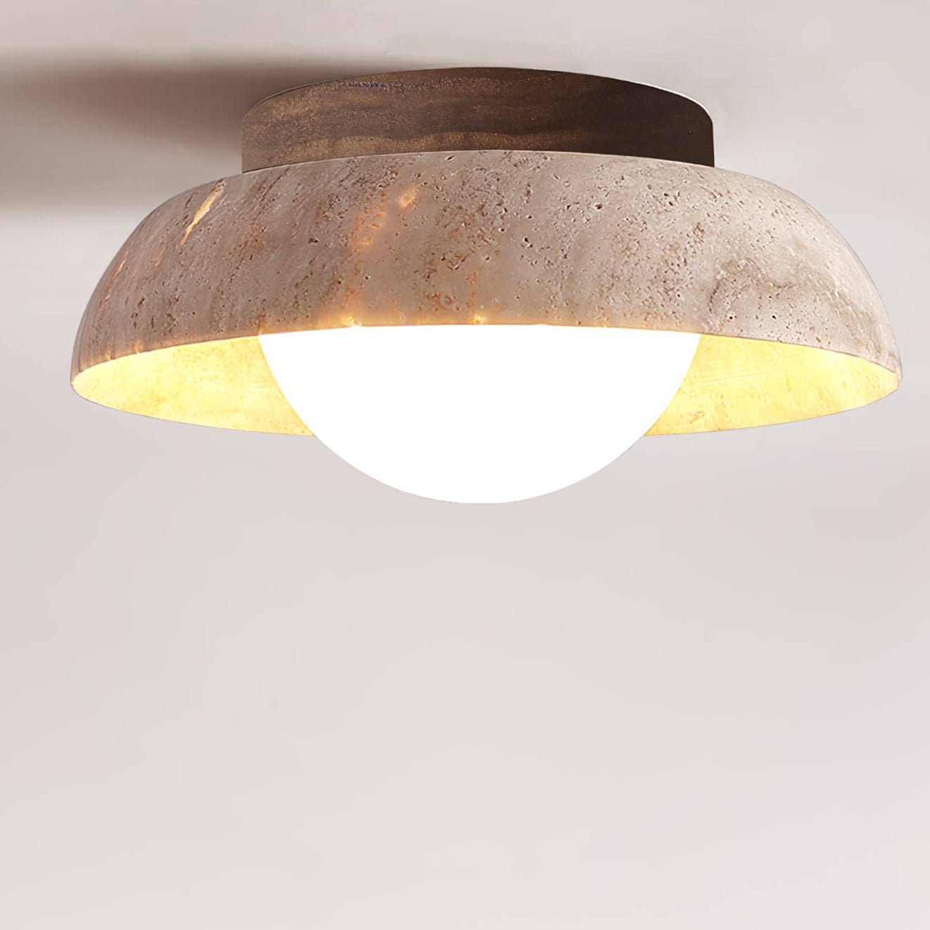 Anya Disc-Dome Travertine Ceiling Light-Neutral Decor