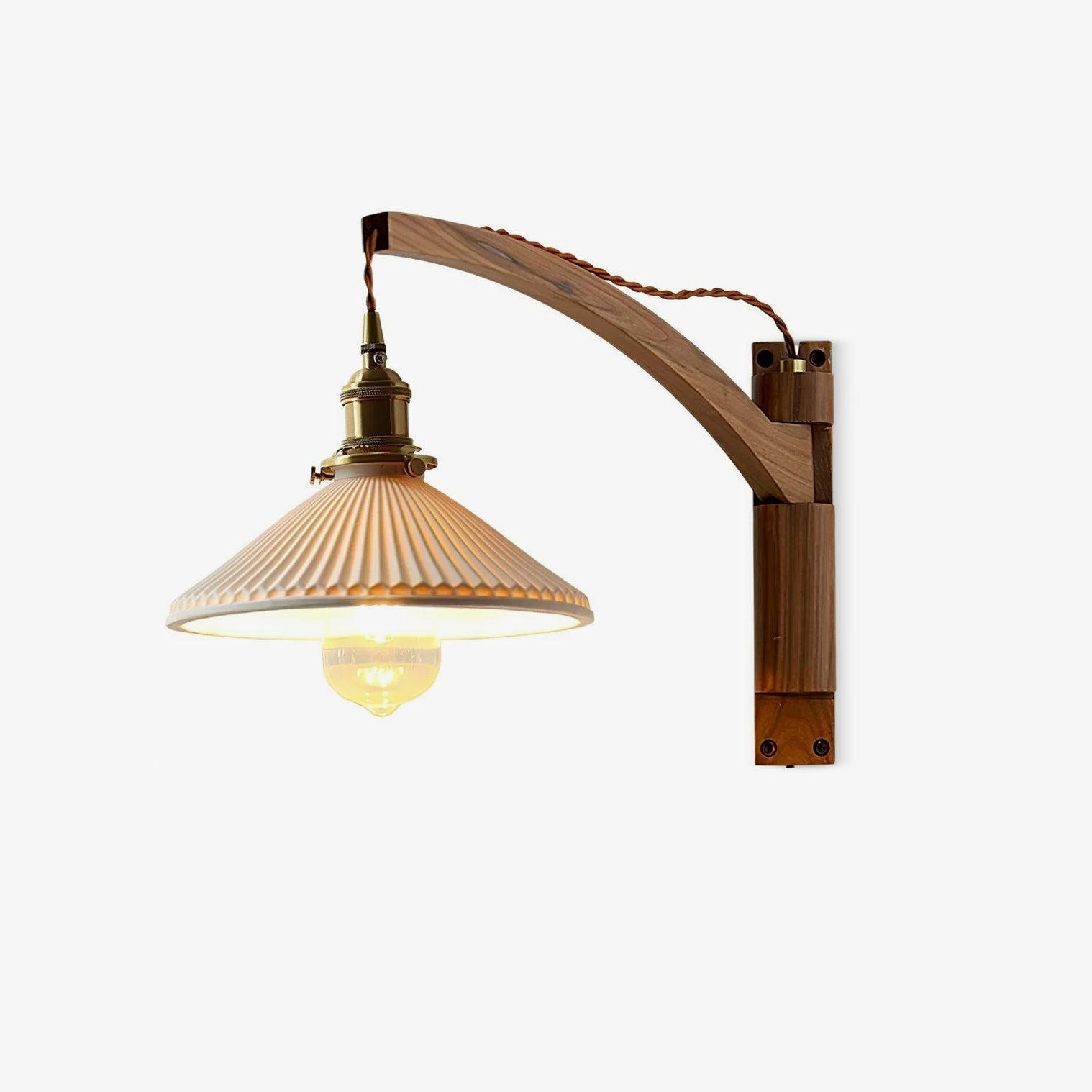 Esviel Nordic Art Swing Arm Walnut Ceramic Wall Light-Neutral Decor