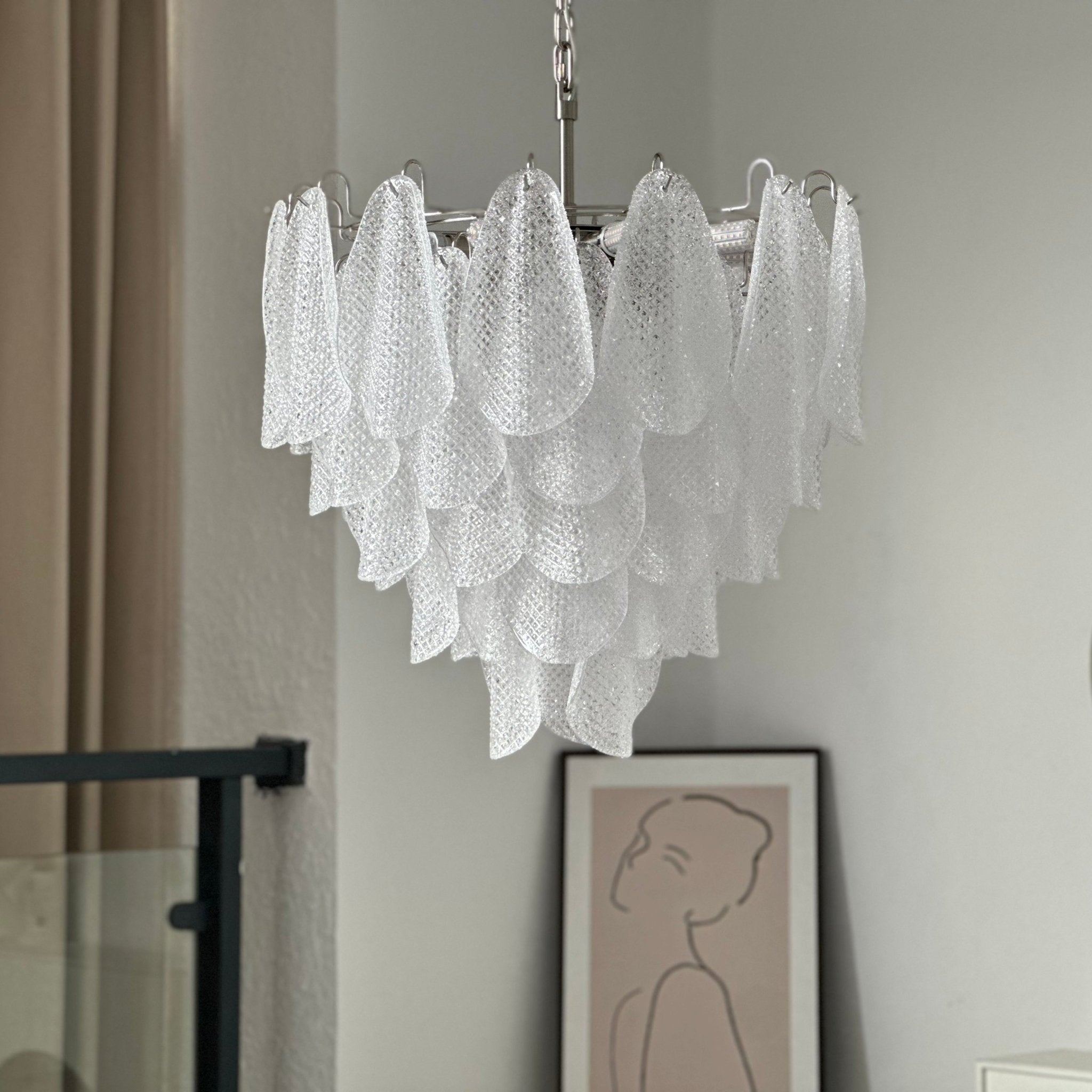Prelit Glass Teardrop Chandelier-Neutral Decor
