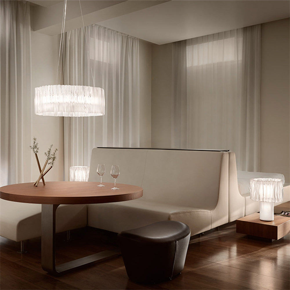 Kristy Modern Luxury Pleated Pendant Light, Circle, Acrylic/Stainless Steel - Neutral Decor