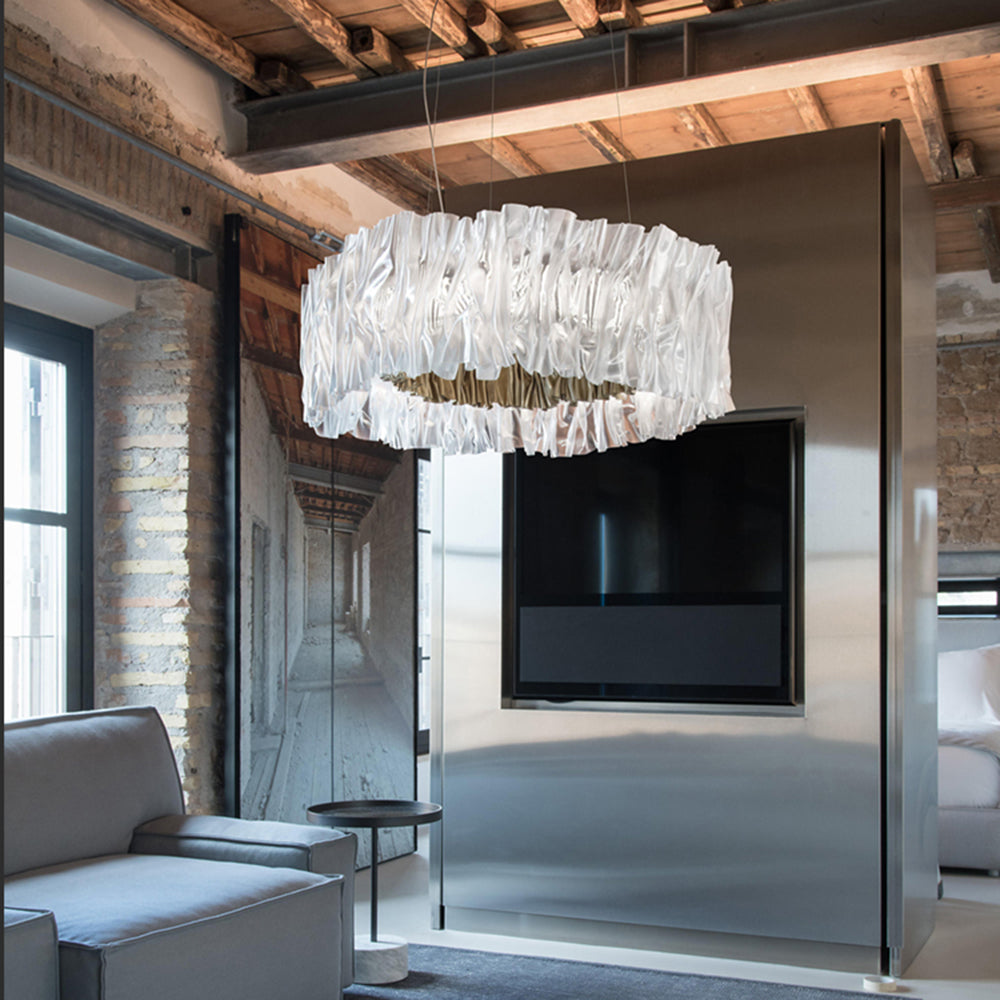 Kristy Modern Luxury Pleated Pendant Light, Circle, Acrylic/Stainless Steel - Neutral Decor