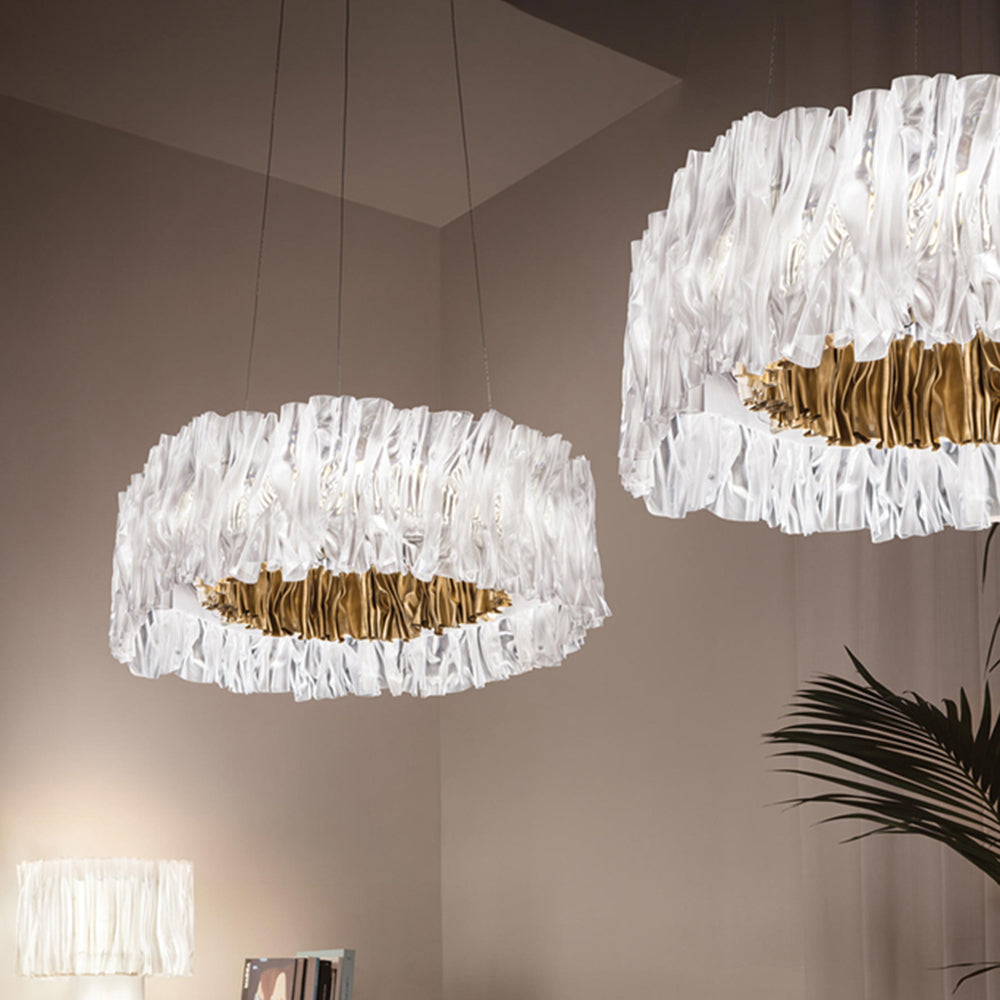 Kristy Modern Luxury Pleated Pendant Light, Circle, Acrylic/Stainless Steel - Neutral Decor