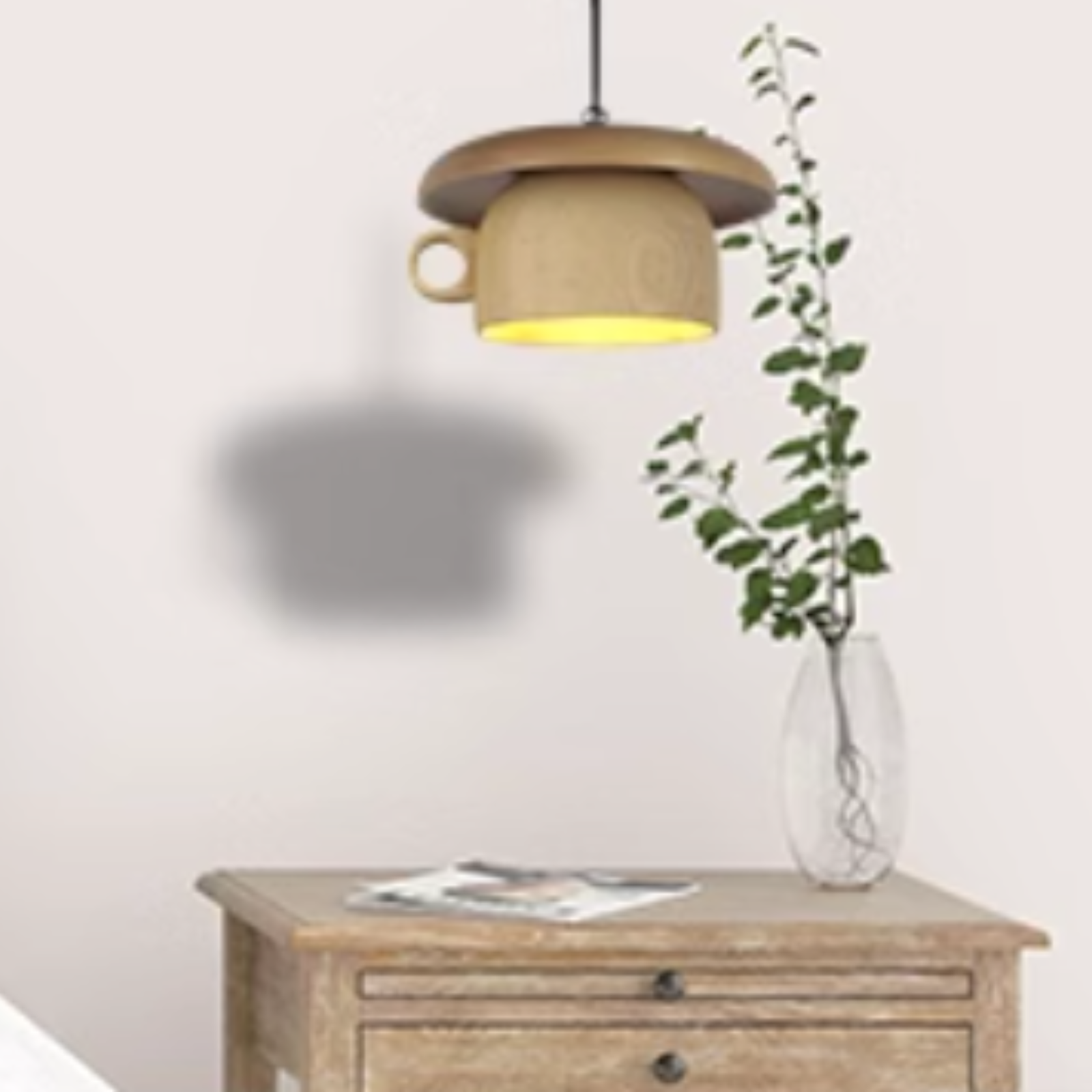 Valentina Vintage Wood Cup Pendant Light Bedroom - Neutral Decor