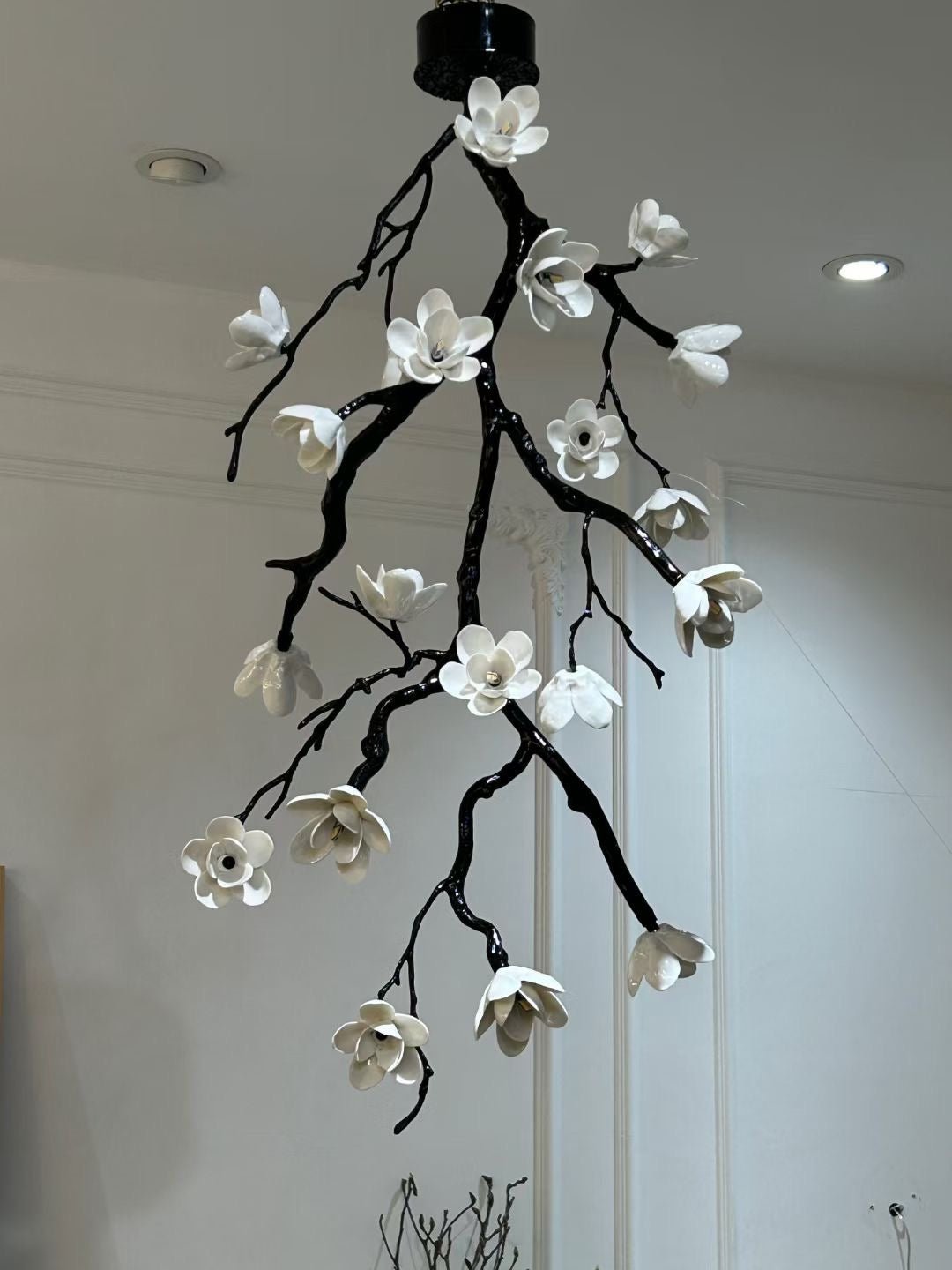 Rae Chandelier Black Branch Flower-Neutral Decor
