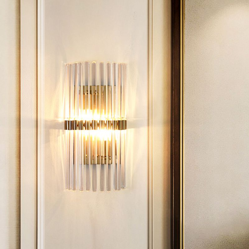 Ray Modern Cylindrical Metal/Crystal Wall Lamp, Gold - Neutral Decor
