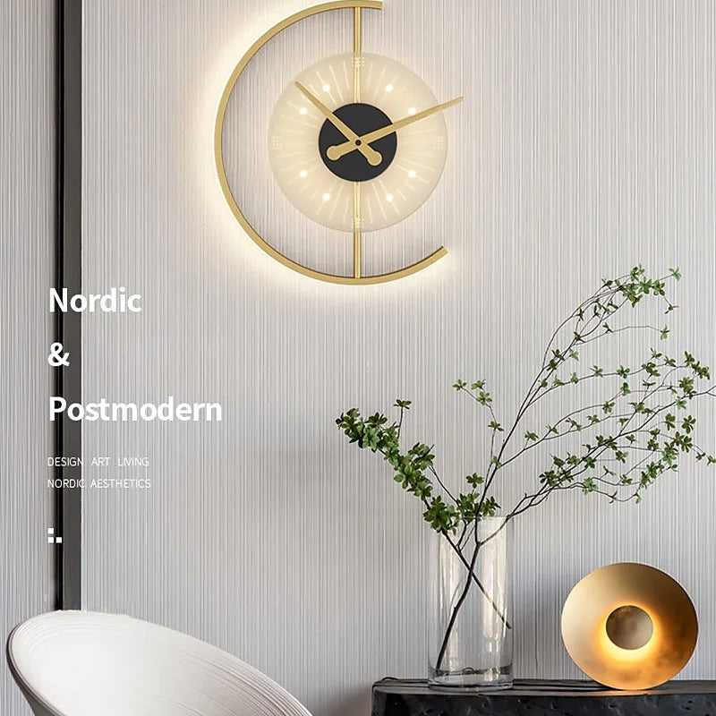 Arisha Modern Clock Metal/Acrylic LED Wall Lamp, Black/Gold - Neutral Decor