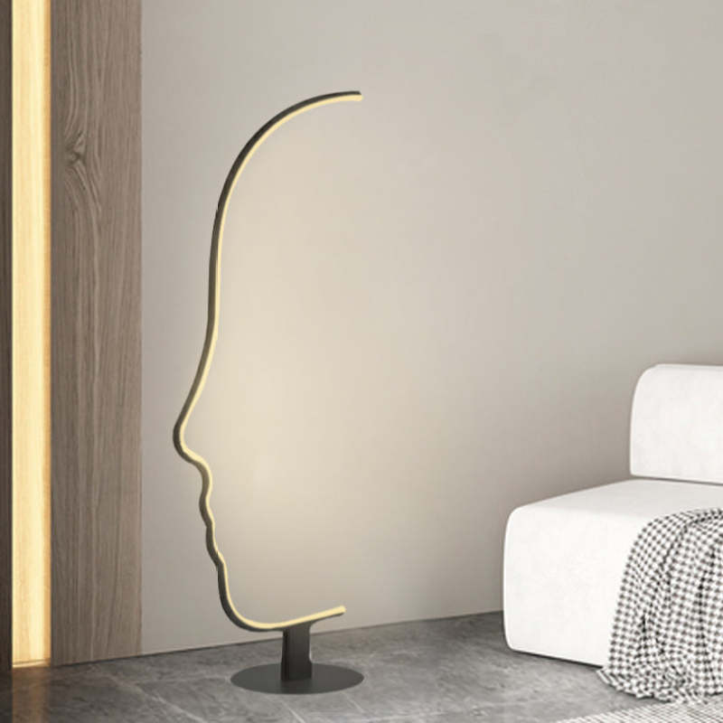 Arisha Human Face Profile Modern Arc Floor Lamp, Black, Metal/Silicon - Neutral Decor