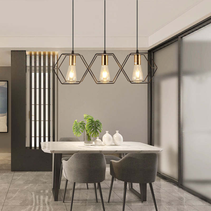 Arisha Rustic Farmhouse Geometry 3/5 Light Pendant Light, Black - Neutral Decor