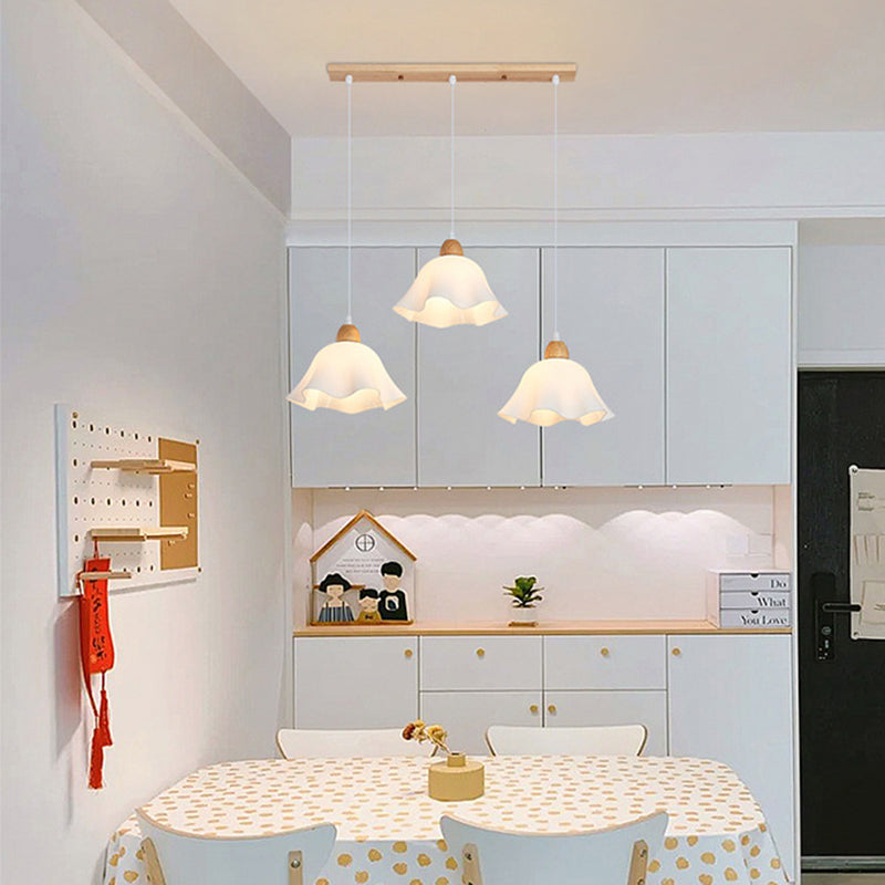 Muto Minimalist Flower Acrylic/Wood Pendant Light, White - Neutral Decor