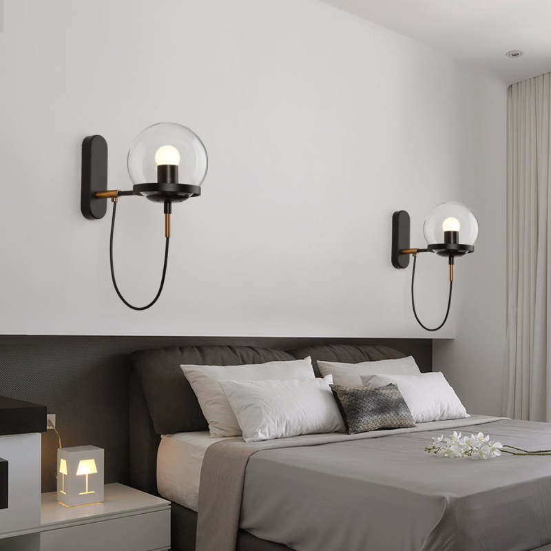 Silva Rustic Retro Glass Globe Wall Lamp, Black/Bronze - Neutral Decor