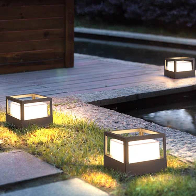Ray Modern Cube/Cylinder Metal Lamp Outdoor, Black - Neutral Decor