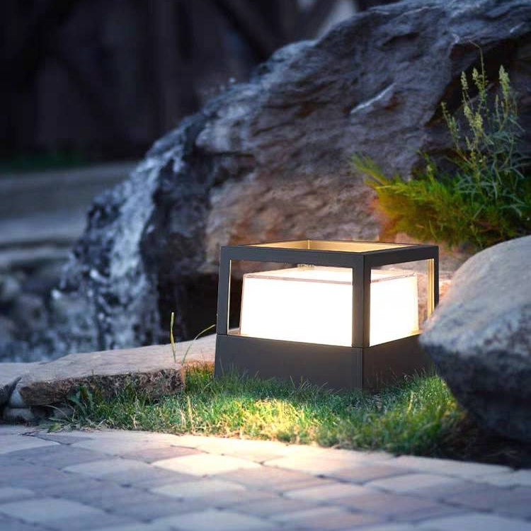Ray Modern Cube/Cylinder Metal Lamp Outdoor, Black - Neutral Decor