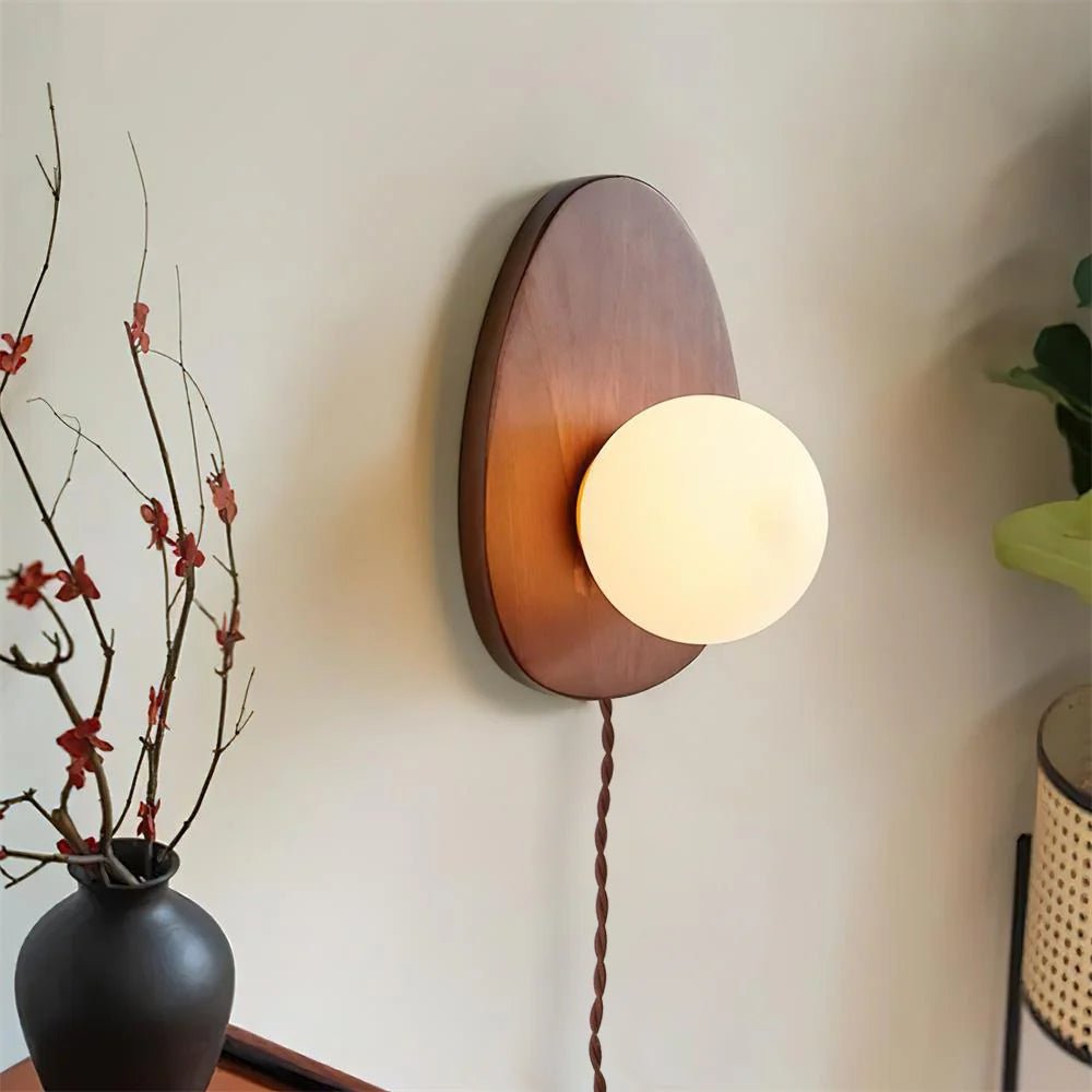 Nylaeiel Nordic Art Plug-in Walnut Glass Wood Wall Lamp-Neutral Decor