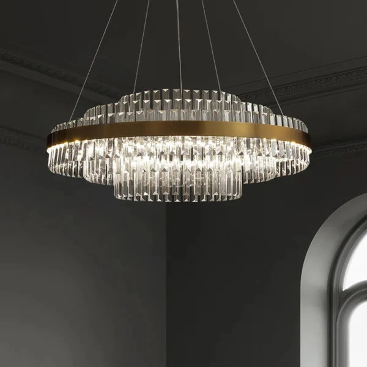 Kristy Modern Tiered Crystal LED Chandelier in Brass Living Room - Neutral Decor