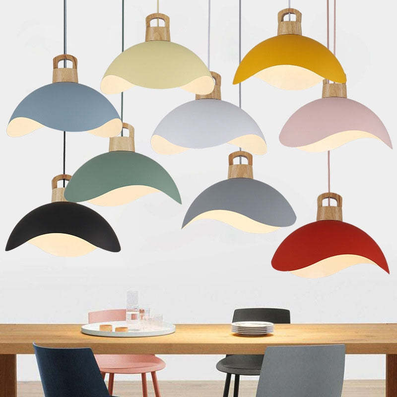 Valentina Colorful Shade Single Pendant Lights, Wood & Metal - Neutral Decor