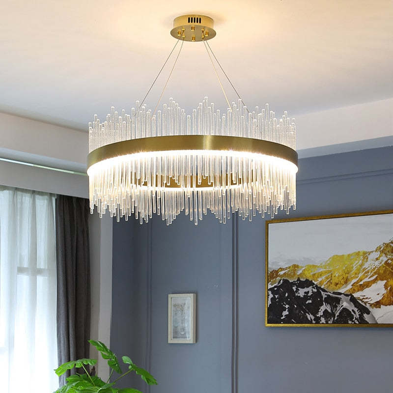 Kristy Modern Round/Rectangular Chain Chandelier, Gold - Neutral Decor
