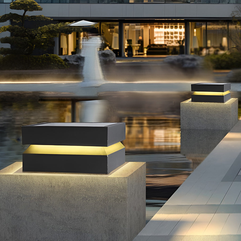 Quella Square LED Modern Steel Outdoor Post Caps Pillar Light