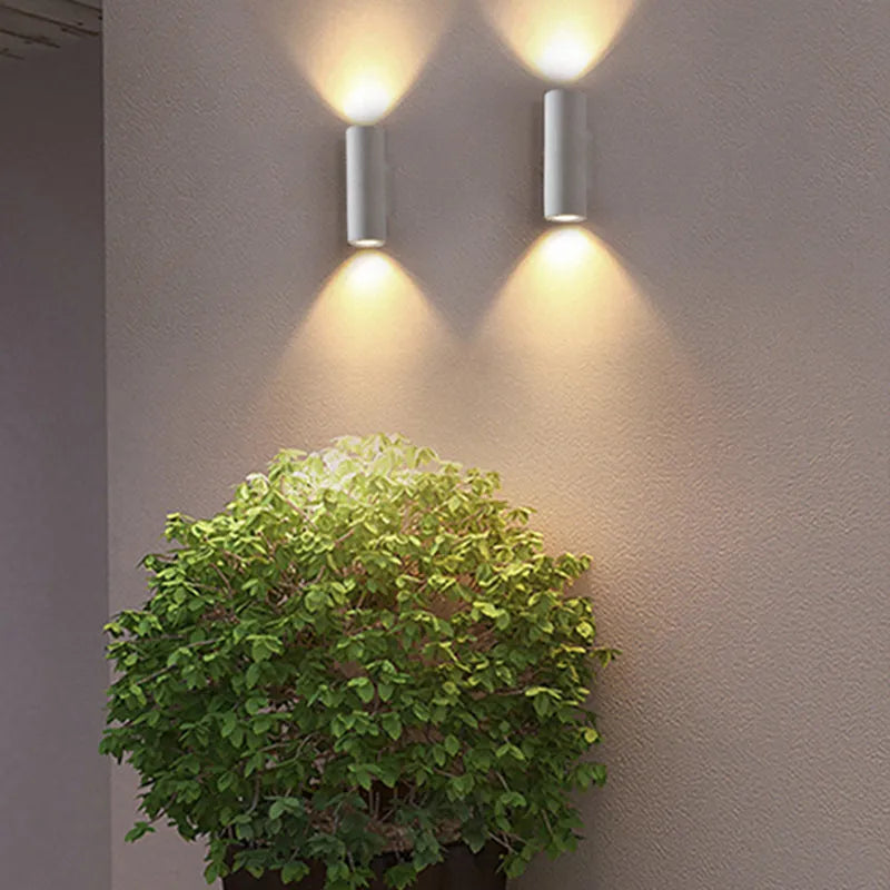 Ray Minimalist Cylindrical Double-headed Cement Outdoor Wall Lamp, Black/White - Neutral Decor