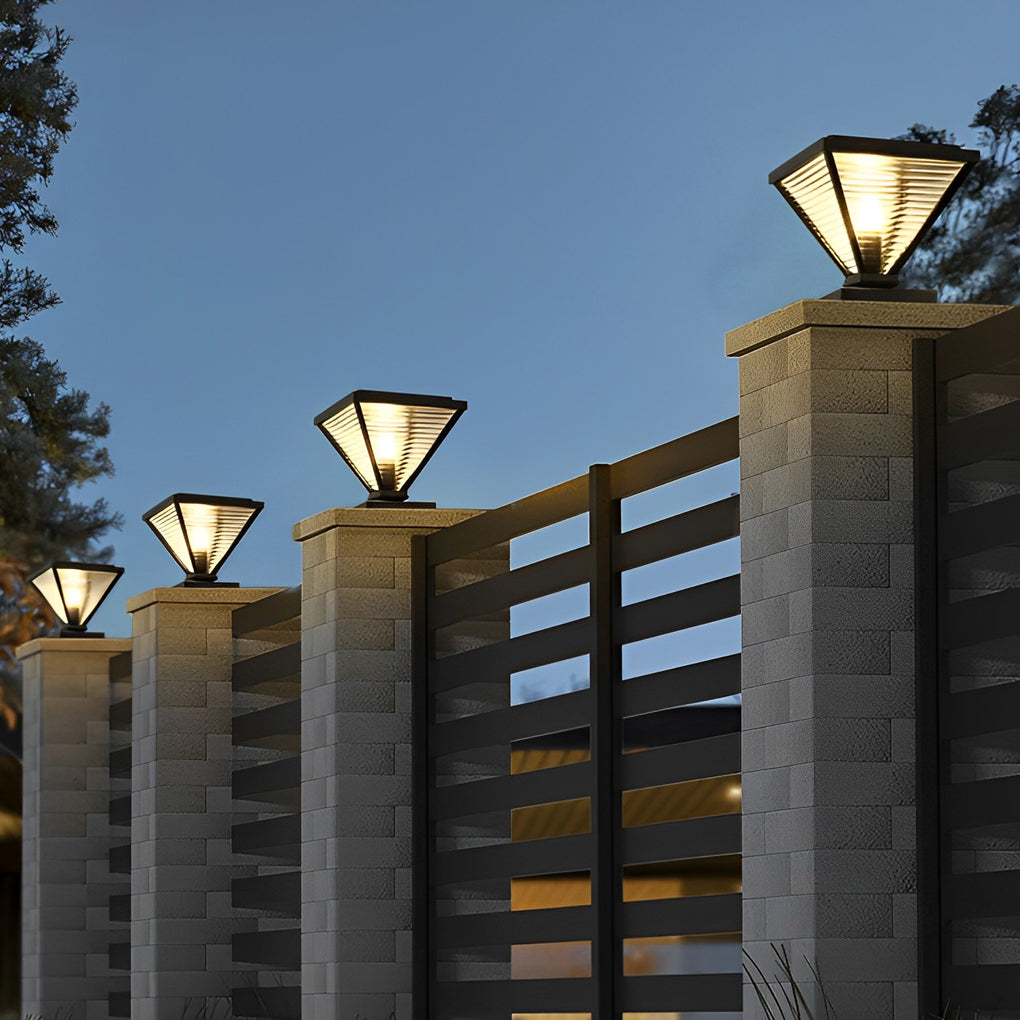 Drucilla Simple Geometric Modern Steel Outdoor Fence Post Lights