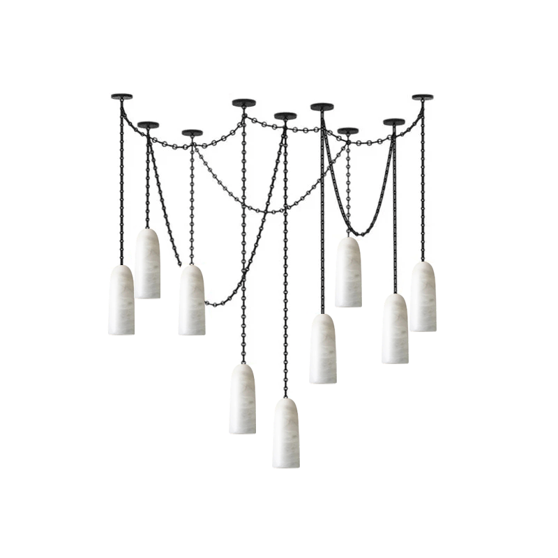 Lifestyle image of the chandelier in a grand entryway.