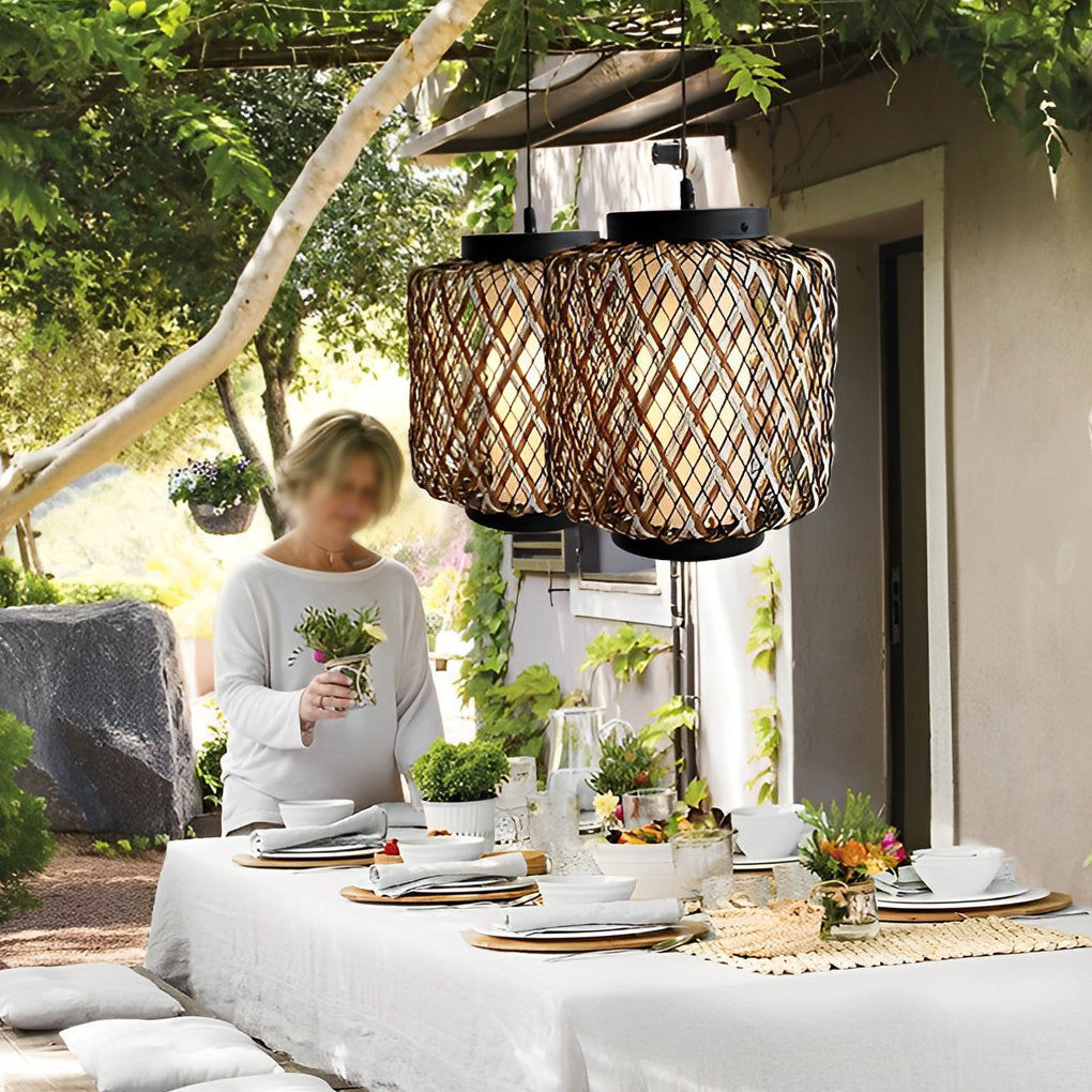 Orvee Rustic Modern Rattan Outdoor Pendants Lights