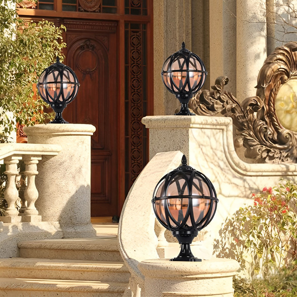 Prunel Round European Glass Outdoor Post Caps Lights