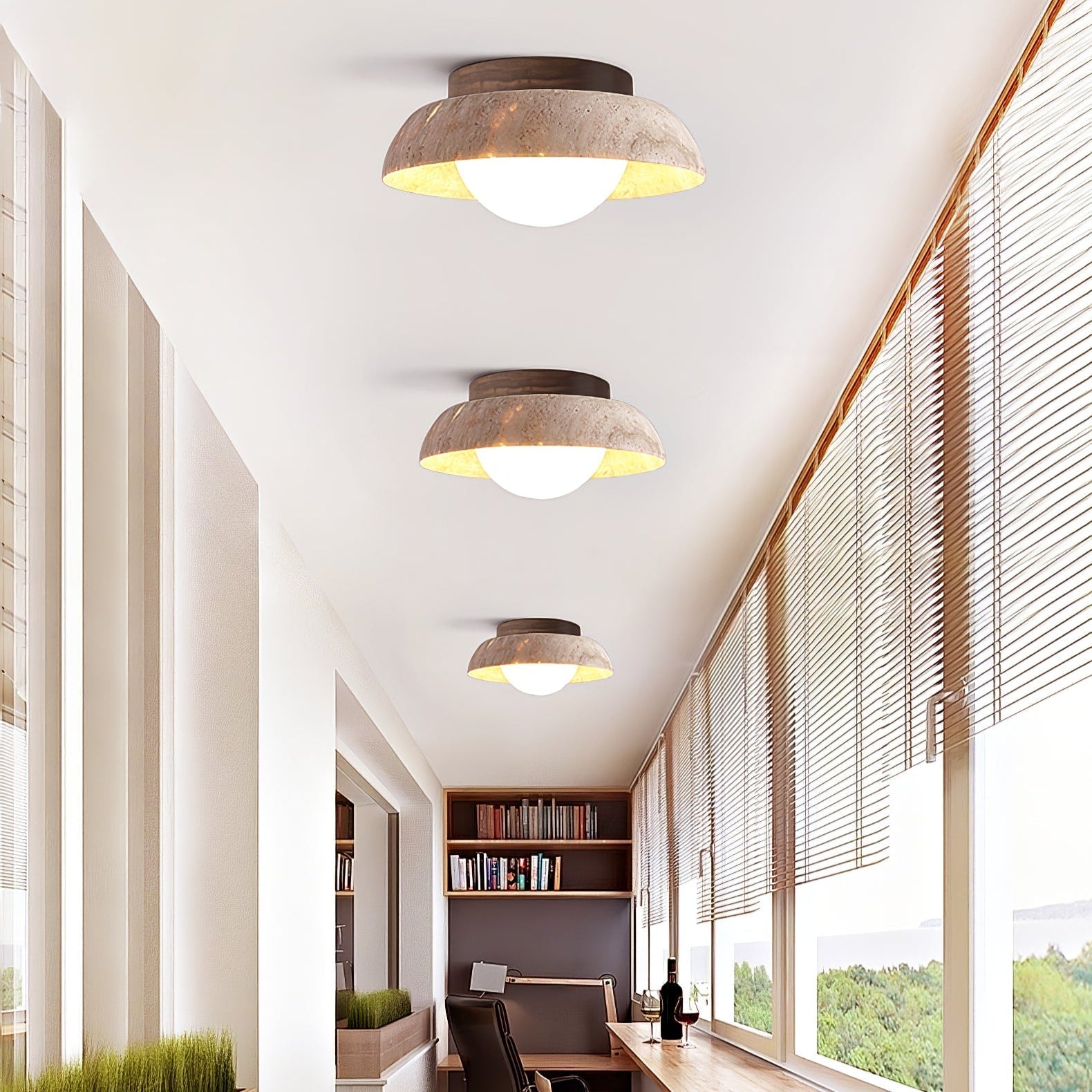 Anya Disc-Dome Travertine Ceiling Light-Neutral Decor