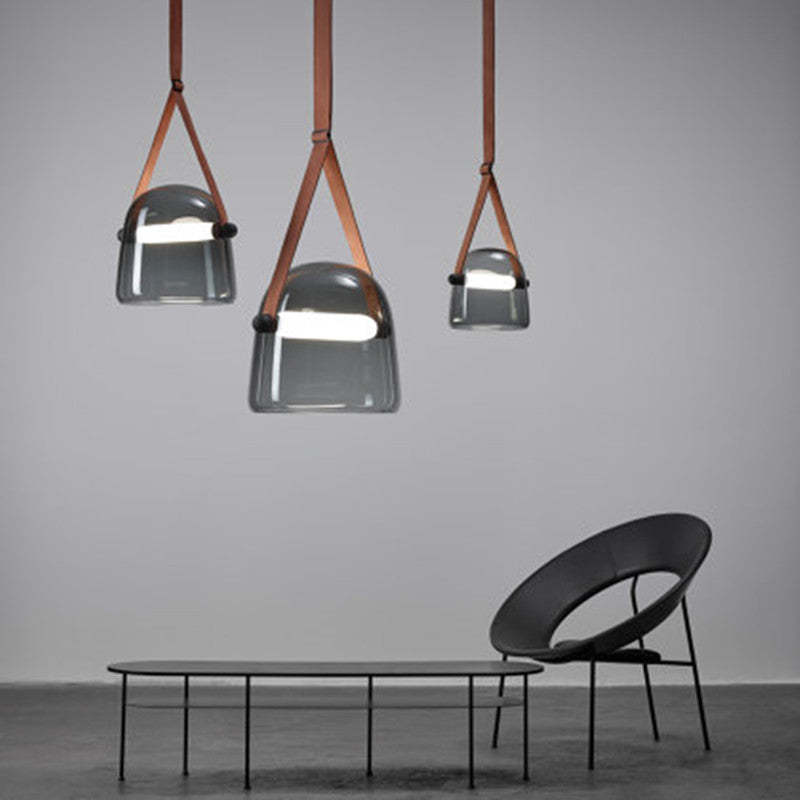 Valentina Modern Nordic Leather/Glass Pendant Light, Grey/White - Neutral Decor