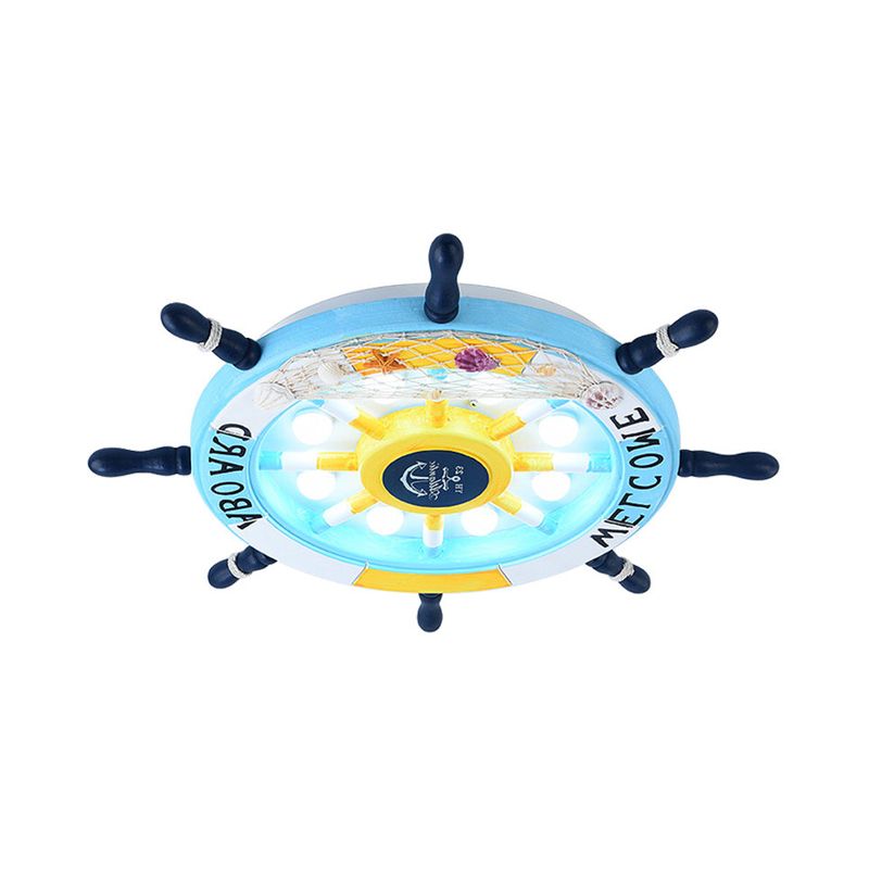 Aria Modern Rudder Metal Flush Mount Ceiling Light, White/Blue For Kids - Neutral Decor